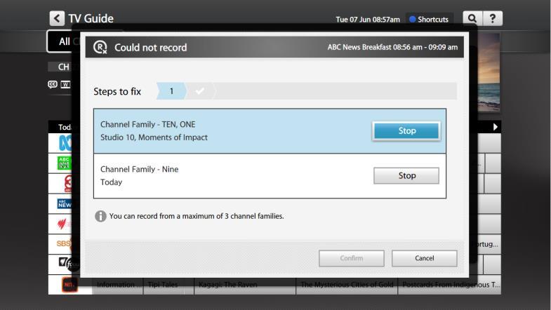 Message: Could not record. You can record from a maximum of 3 channel families.