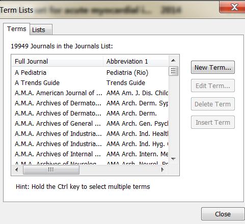 3. Organization Go to Tools Open Term Lists Journals Term List for importing full journal