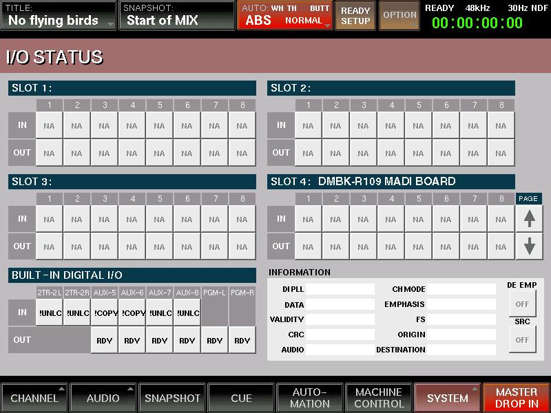 The I/O Status GUI has be updated to show the input status of the MTBK-R109 MADI card