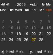 Days with recordings (in white) and selected day (in yellow) Calendar with the selected year and month and buttons to modify them Direct access to the oldest recording stored in the unit Direct