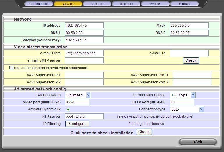 Remote interface configuration screen On this section the user can see and modify the unit basic information: name, address, city, etc., and modify the passwords of the different user levels.