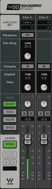 You can also control preamp functions from SoundGrid applications such as the emotion ST mixer.