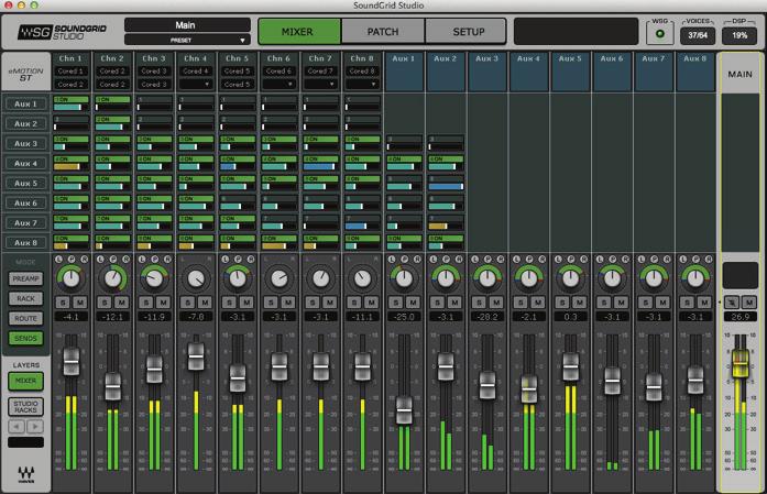 6.1 Applications of an IOS Server The IOS server gives you access to advanced features for mixing processing, and monitoring. 6.1.1 emotion ST mixer The emotion ST is the mixer element of the SoundGrid Studio System.