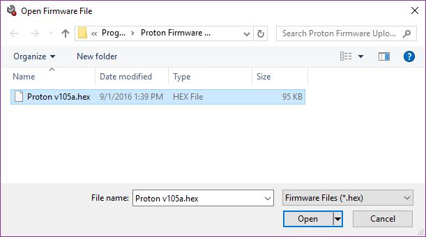 Updating The Firmware In Your Proton Using The Proton Firmware Uploader For Windows To use the Proton Firmware Uploader, simply launch the software.