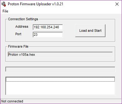 To begin uploading the firmware file to the unit, click on the Load and Start button.
