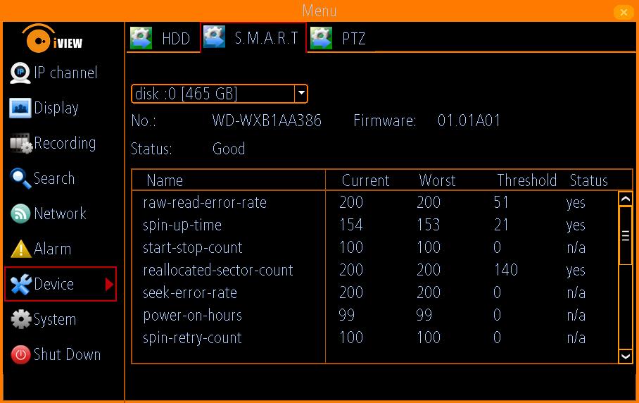 To view SMART information of a HDD: 1. Select one HDD. 2. You can see the detail S.M.A.R.T information of the HDD. 10.