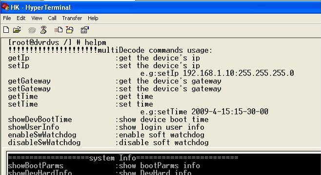 Commands Description: Commands Utilities helpm Console help command is used to print common commands, show as Figure 3.2. getip Show the current IP address of decoder. Command format: getip Enter.