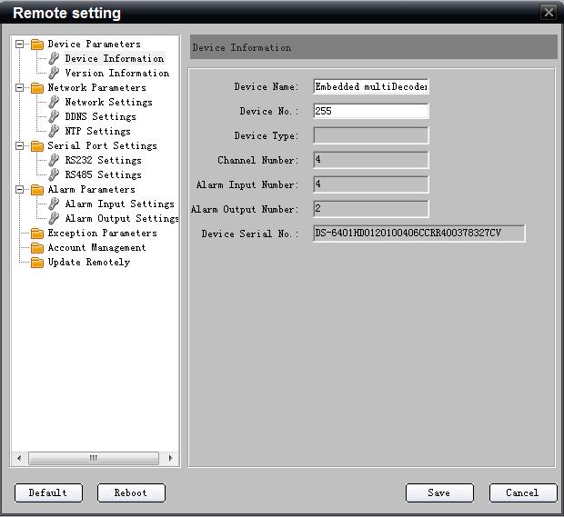 Export/import config file Right click a decoder, user can select