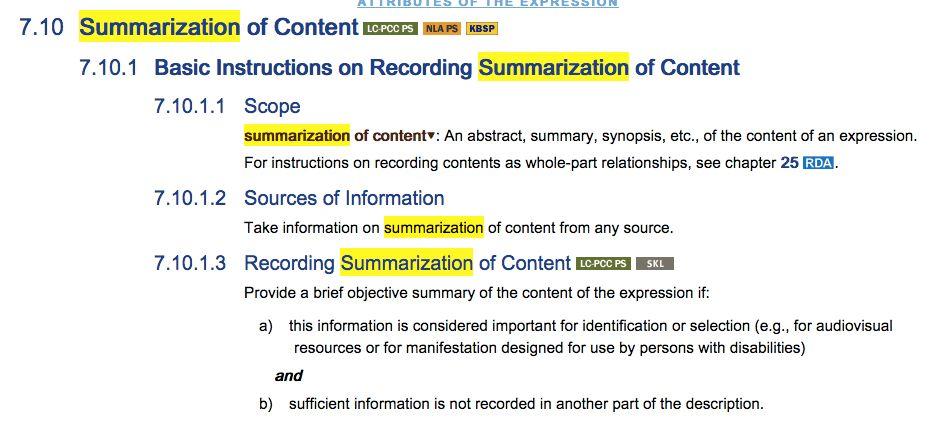 MARC field 520 Summary, Etc. From MARC 21: Description and Scope : Unformatted information that describes the scope and general contents of the materials.