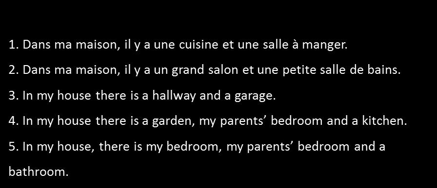 French English 1 st attempt 2 nd attempt 3 rd attempt une salle à manger Une cuisine Une salle de bains Une entrée ma chambre la chambre de mes