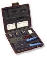 Complete tool set for the termination of unshielded and shielded modular plugs Standard version contains 2 die sets for 4, 6 and 8 position standard modular plugs