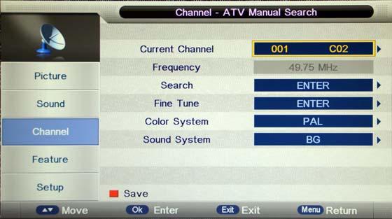 DTV: Auto search channels for DTV and radio. ATV: Auto search channels for ATV. 2. When the TV is auto tunning, you could press MENU button to stop auto tunning and return to preview menu.