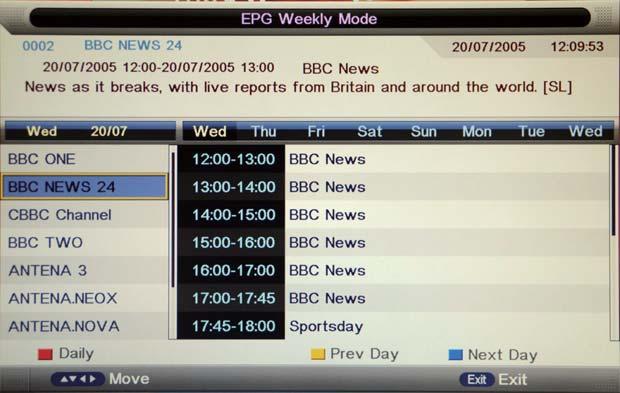 Reminder EPG mode: Press RED button to change the EPG display mode. Daily mode: shows the information of the programs to be broadcasted in daily mode.