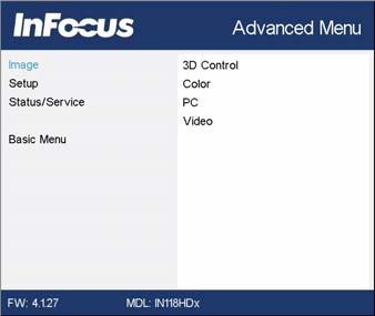 Advanced Menu Image: 3D Control: Advanced Menu 3D: allows you to enjoy 3D (stereoscopic) content.