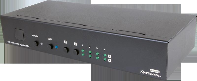 HDMI Distribution CMPRO-4H2H 4 x 2 Ultra High Definition HDMI Matrix Switcher (4K support) Connects four HDMI sources to two displays allowing any source to be independently displayed on any screen.