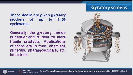 (Refer Slide Time: 12:59) So here the cut view of the screen is shown where we have the largest feed from the top and due to this gyratory motion, I hope you understand what is gyratory motion, it is