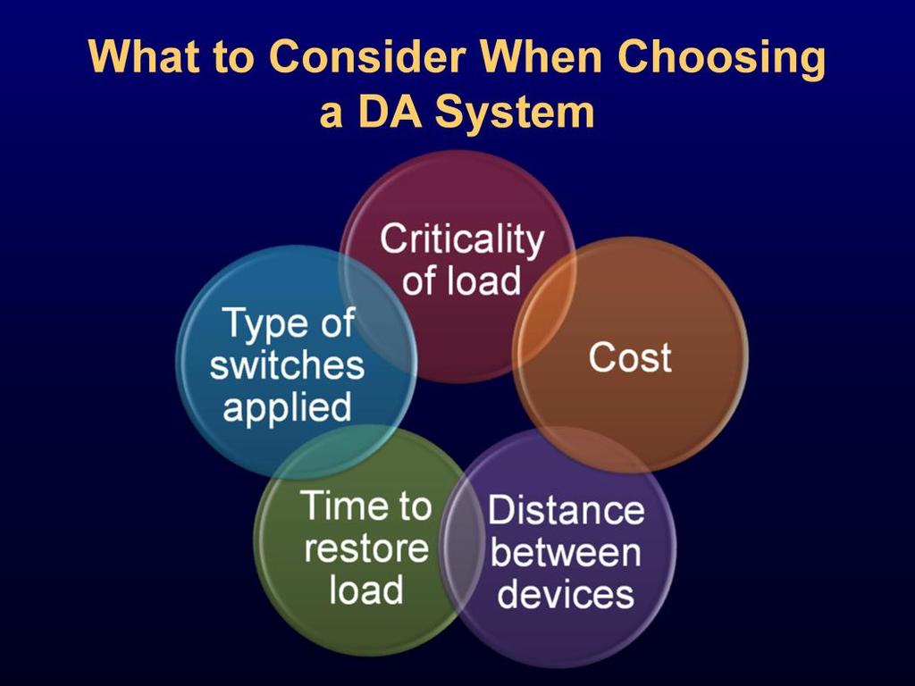 With so many options in DA systems, utilities must consider a number of factors when choosing a system, including the following: Criticality of load.