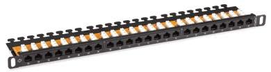 SpaceGAN 24-Port 1 2U Multimedia Patch Panels Save rack space get 24 ports in only a half U. CAT5e CAT 6 A B S U T Y eally tight quarters? Stack two panels and fit 48 ports in one U.