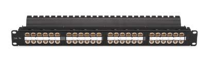 Termination is different from standard patch panels. Cable terminates to the 110 blocks in a 90-degree, top-down manner. To terminate, slide the panel forward.