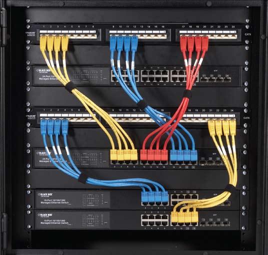 Cables flow downward not out saving even more space with our award-winning SpaceGAN 45 Angled-Port Patch Panels.