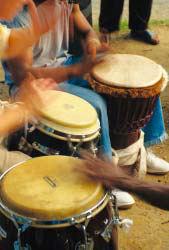 For musical instruments to produce sound, something must be set in motion. The sound of a drum starts when a person beats the drum head.