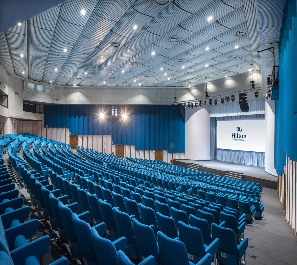 AUDITORIUM SIRENE Auditorium with fixed seating for up to 1500 delegates theatre set-up and 650 delegates classroom set-up. Features included in room rental are: Frontal Screen m. 10 x m.