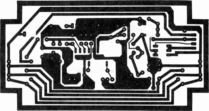 Fig. 3 (right): PCB print pattern, 1:1 scale. Use standard 1/16in. fibreglass, single -sided. Fig. 4 (below): Board drilling diagram. All holes 0.8mm except A 1.2mm and B 3mm.