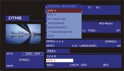 The DIGITAL SERVICES menu will appear then with the services available in the digital Multiplex.