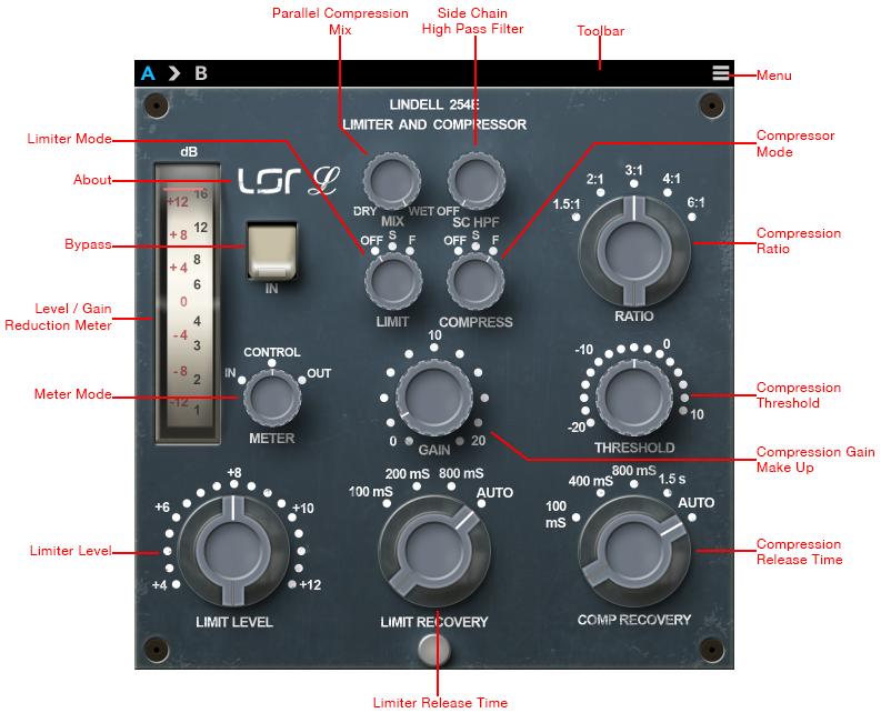 User Interface Overview About Click on the Lindell Audio and LSR audio logos to display the About