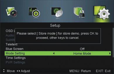 Mode Setting Press button to select Mode Setting.