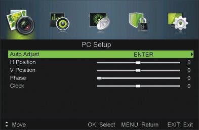 The blue bar indicated the playback progress. 5.7 PC Setting Menu Press SOURCE buttonon the remote control to select PC.