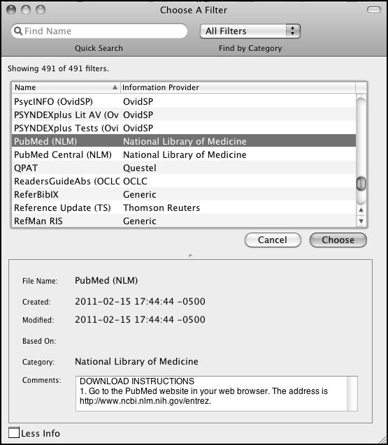 Macintosh: Browse to the Applications/EndNote X5/ Examples folder and highlight the pubmed_result.txt file. Windows: Click the Choose button to display a file dialog.