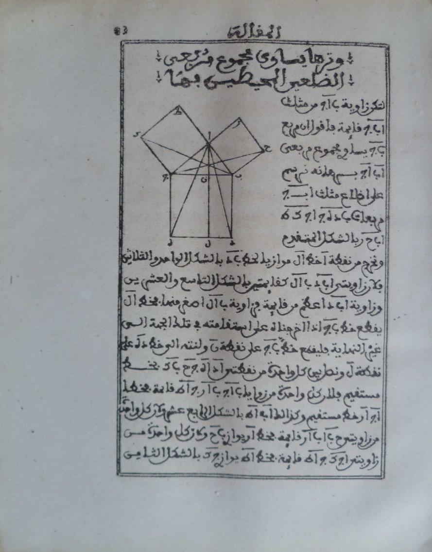 Typography and lithography Source: The Pythagorean theorem in Euclid s Elementa, in two printed versions of the Arabic redaction by Nasir al-din al-tusi (d. 672/1274).
