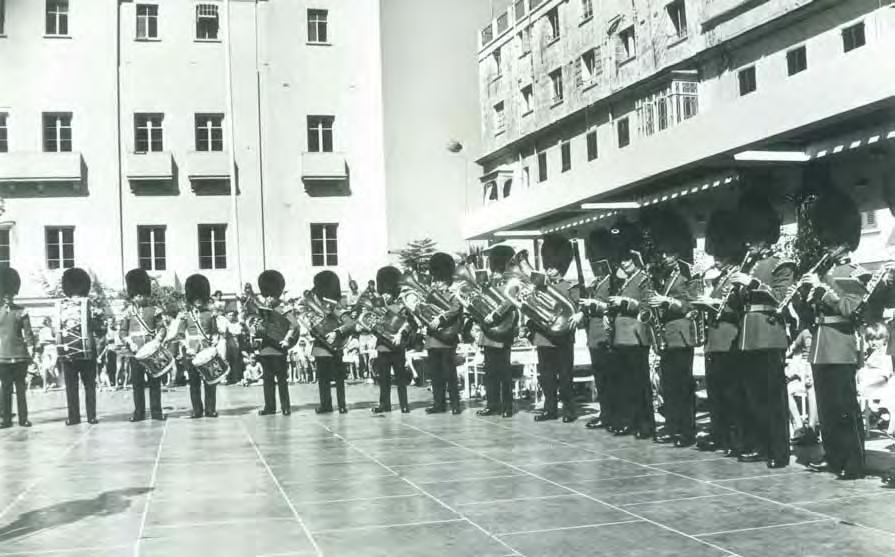 IN COUNTERMARCH AND IN CIRCLE: THE STANDARD SEVENTIES COLDSTREAM GUARDS BAND: GIBRALTAR 1973 (L-R) Dave Parker, Ernie Parsons, Bob Janes, Tony Gavin, Satch