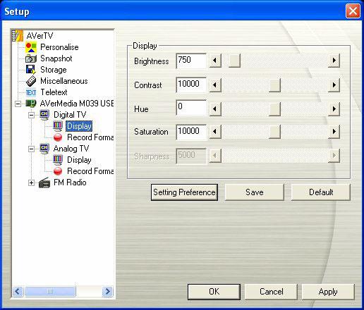 1. Click the Setup button and in the Setup dialog box, click Digital TV (or Programs) icon on the left pane. 2. Select the Display option. (This picture is only for reference.) 3.