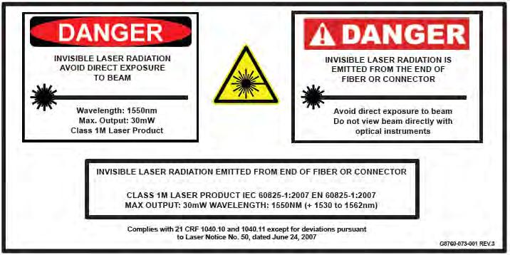 Medallion 7100 CATV Fiber Amplifier Laser Safety Information Class 1M Laser Products IEC 60825-1:2007 EN 60825-1:2007 Complies with 21 CRF 1040.10 and 1040.