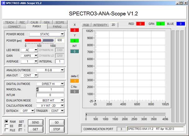 Parameterization Windows user interface: The color sensor is parameterized under Windows with the SPECTRO3-ANA-Scope software.