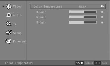 Press the Menu button to exit the OSD Menu, or If you adjust one item of R Gain, G Gain, or B Gain, the color