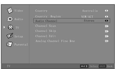 Press the Menu button to exit the OSD Menu, or TV Page Menu (Only for TV) Setting the Country Region 1.