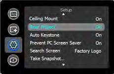 A Problem Solution Result Image upside down. Turn off Ceiling Mount in Setup menu. Correct image. Image reversed left to right. Turn off Rear Project in Setup menu. Correct image. A Projected colors don t match source.