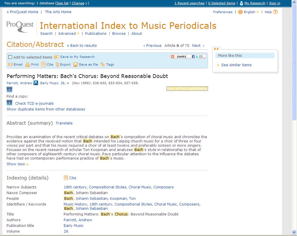 Music Databases : IIMP Go Back to results list, or see details of further articles