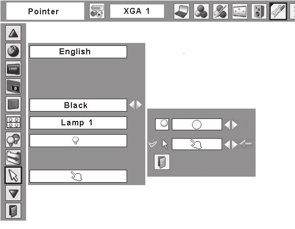 Setting Pointer Pointer You can emphasize a part of the projected image with this function. Use the Point ed buttons to choose either Spotlight or Pointer and press the SELECT button.