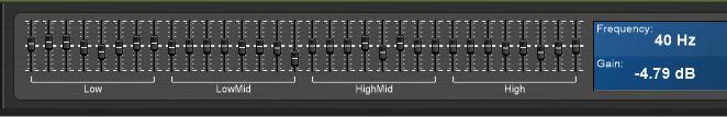 using the individual bands on the equalizer to match the measurement to the target. In a graphic equalizer, adjusting one slider will often adjust several adjacent bands on the display.