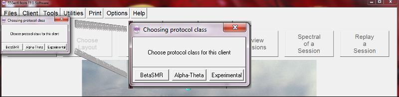 Figure 4: Choose protocol class You may see one of the following messages: Demonstration Only. You have no dongle, or it isn t plugged in properly. Demonstration License.