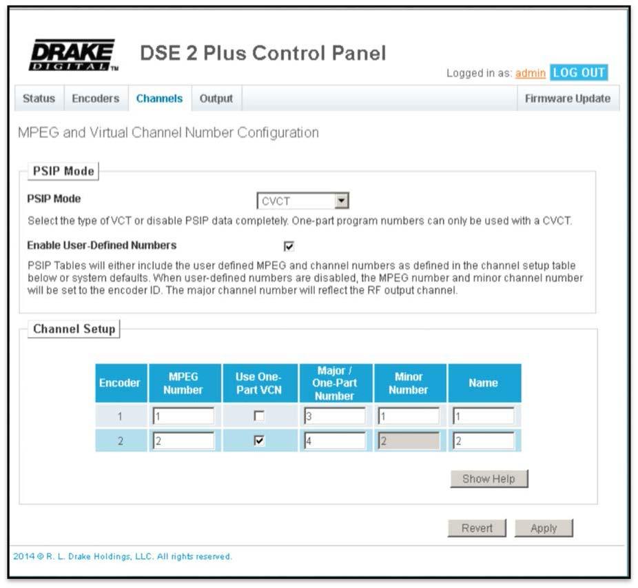 DSE 2 PLUS 12 Setup and Programming (continued) Figure 4: DSE 2 Plus Channels Tab The Channels tab provides an interface to configure the virtual channel mappings for this encoder host.