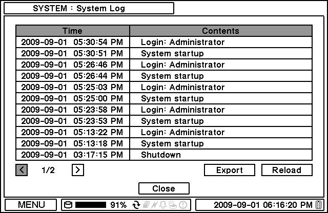 the System Log, full list of