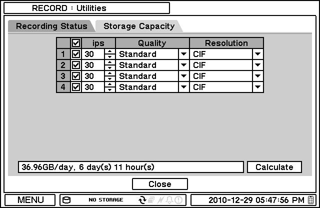 The recording period is calculated based the size of HDD installed. The GB size shows the HDD size requires for a day recording.