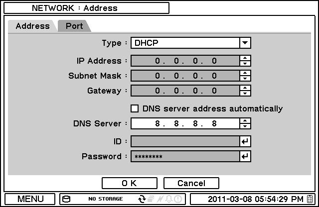 2-5. NETWORK Under Network menu, Network configuration options for network Address, DDNS, Remote Notification and Transmission can be set up. 2-5-1.