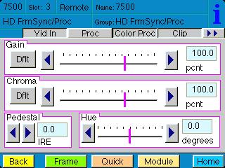 The Proc menu shown below allows you to adjust the following video processing parameters for the signal: Gain adjust the percentage of overall gain (luminance and chrominance).