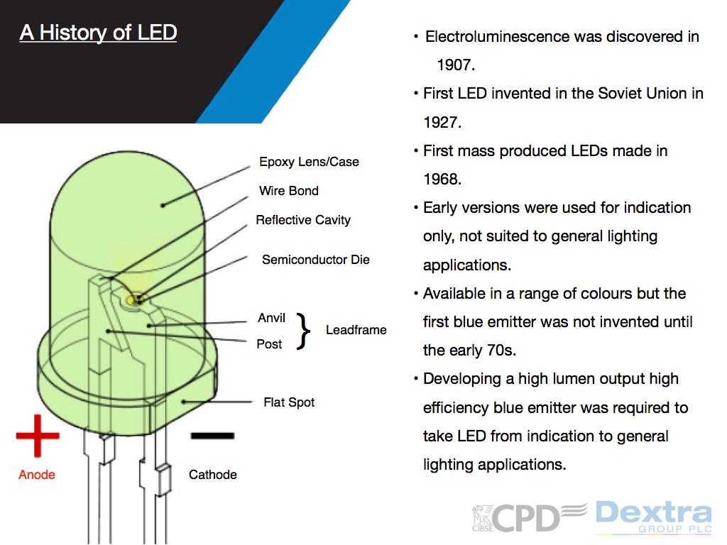 History of LED 1. Electro-luminescence is a characteristic of a material, typically a semi-conductor, that enables it to release photons (emit light) in response to a small electrical current. 2.